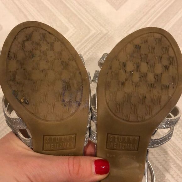 Stuart Weitzman Silver Glitter Girl Dressy Sandals - Picture 6 of 8